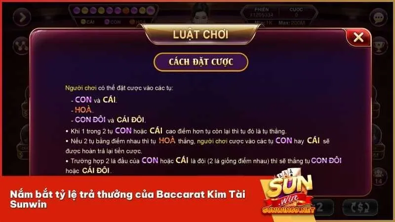 Nắm bắt tỷ lệ trả thưởng của Baccarat Kim Tài Sunwin